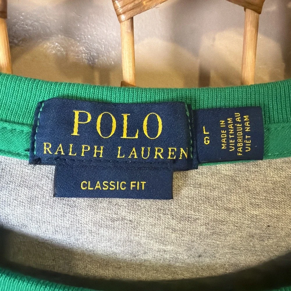 Polo Ralph Lauren Shirt Mens Large Gray Color Block Short Sleeve Pocket Crew